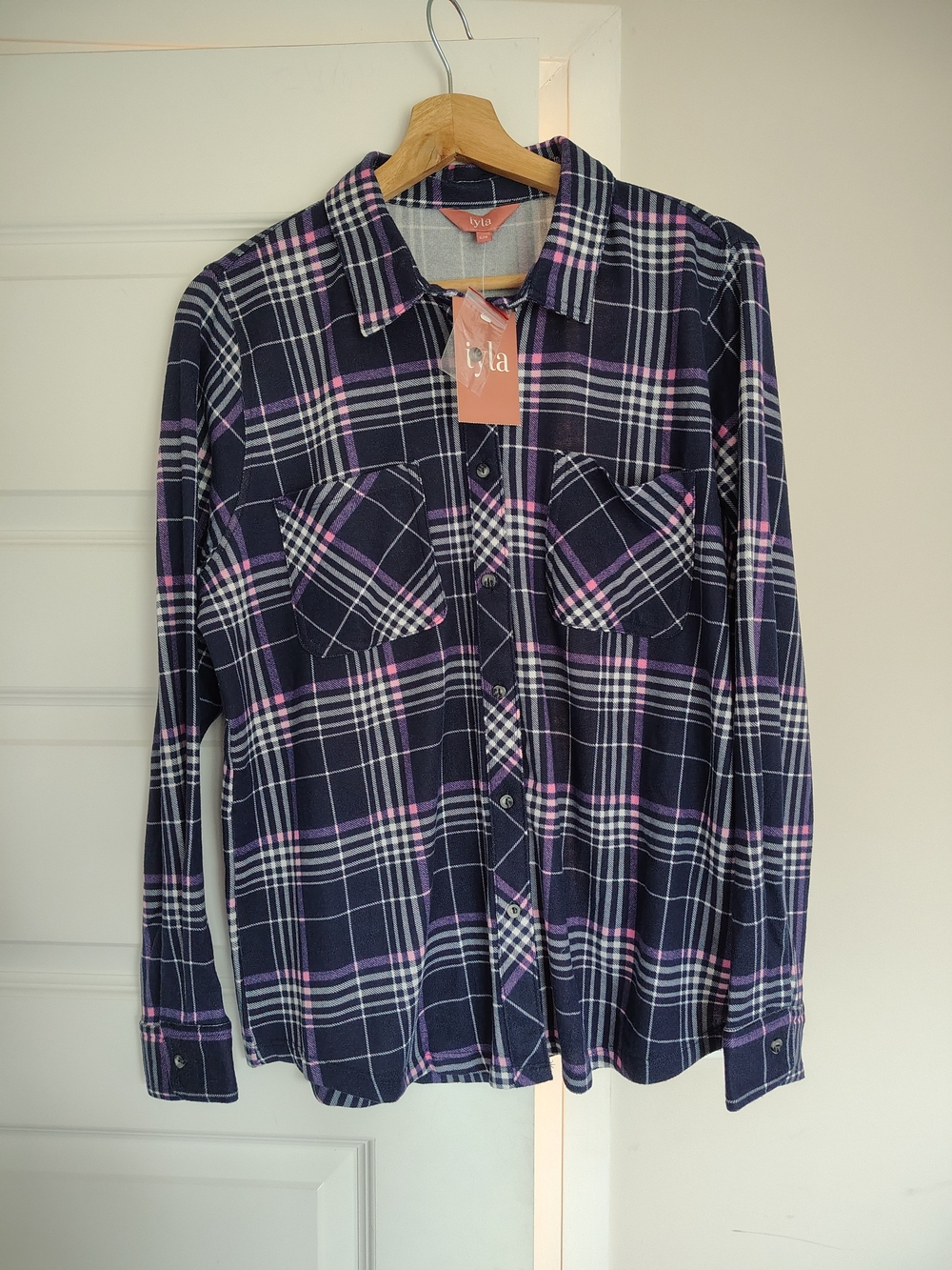 Women’s Navy Plaid Button-Up Shirt
